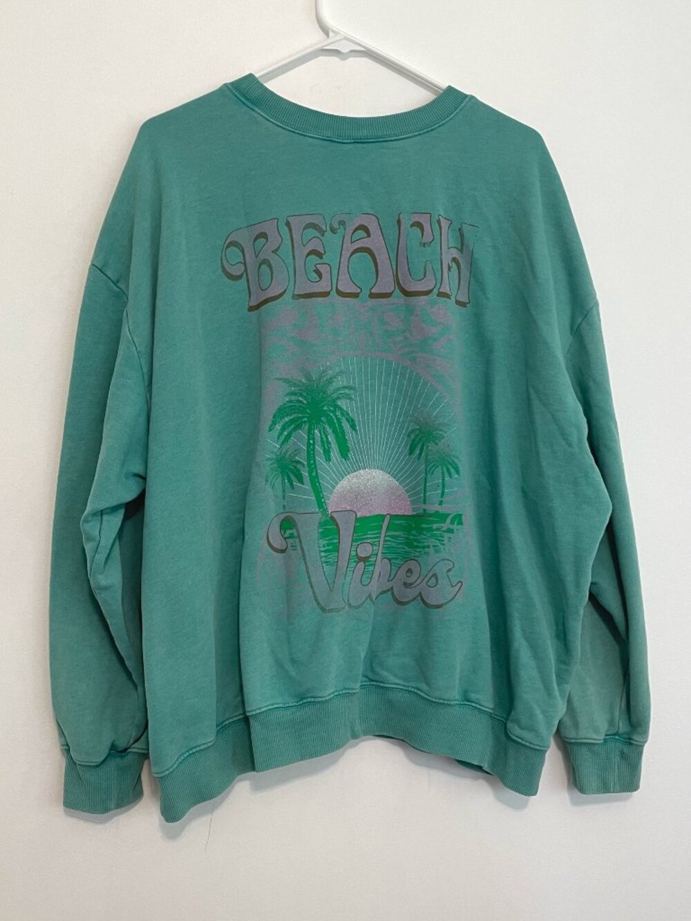 WILD FABLE Oversized Sweatshirt Teal Blue Green Beach Vibes Summer Vacation Boho - Picture 10 of 16